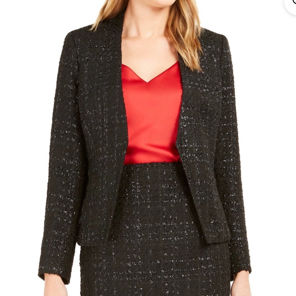 Calvin Klein Women's Metallic Tweed Open-Front Blazer Black Size 6
